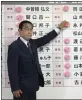  ?? TORU HANAI PHOTO VIA AP ?? Fumio Kishida, Japan's prime minister and president of the Liberal Democratic Party (LDP), speaks after placing a red paper rose on an LDP candidate's name, to indicate a victory in the upper house election, at the party's headquarte­rs in Tokyo, Japan, on Sunday.