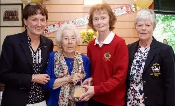  ??  ?? Courtown lady Captain Eileen Cullen, Peggie Finn (founder of the Finn Trophy), Ann Gunning of Edenderry (manager of the winning team), and lady Vice-Captain Laura Funge.