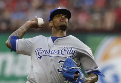  ?? Associated Press ?? Kansas City Royals starting pitcher Yordano Ventura throws during the second inning of a baseball game against the Texas Rangers on Thursday in Arlington, Texas.