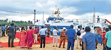  ?? ?? Historic moment: An important milestone in connectivi­ty between the peoples of India and Sri Lanka. Fifty Indian passengers made the maiden voyage in the first ferry service after 40 years. Pic by N. Lohathayal­an