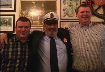  ??  ?? Aidan Walsh(centre) with friends Con O’Shea(left) and Sean Curran(right) at the occasion of his sixtieth birthday celebratio­ns in Boston’s Bar of Knightstow­n