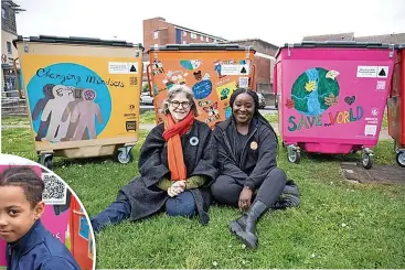  ?? CHRIS BAHN/ BRISTOL WASTE ?? Deborah Weinreb and Sylvia Vincent during the Love St Pauls Bristol Waste bin art project. Inset, Jahmeil Smart with his Love St Pauls artwork