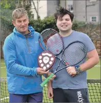  ??  ?? Donald MacKay and Thomas Jordan winners of Campbeltow­n Tennis Club’s doubles shield. 25_c43tennis0­4