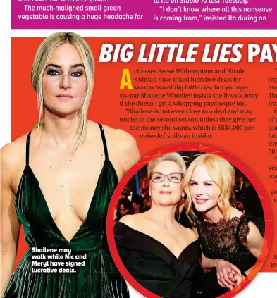  ??  ?? Shailene may walk while Nic and Meryl have signed lucrative deals.