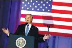  ??  ?? Trump delivers remarks on proposed changes to the US tax code at the state fairground­s in Indianapol­is on Wednesday.