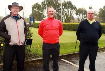  ??  ?? Vincent Kearney, David Kennedy and Jim Woods in Courtown Golf Club.