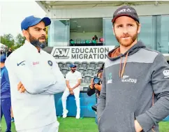  ??  ?? (right) Team India captain Virat Kohli and New Zealand captain Kane
Williamson; (inset) The Mace
trophy