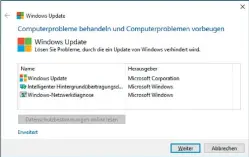  ??  ?? Update-fehler beseitigen: Das Tool Windows Update-problembeh­andlung repariert das Windows-update so gut wie möglich. Es hat jedoch nicht immer Erfolg.
