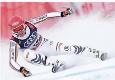  ?? FOTO: KAPPELER/DPA ?? Josef Ferstl versucht alles, fährt couragiert, aber letztlich fehlen ihm 0,30 Sekunden zu einer Medaille im Super-G bei der WM in Åre.