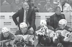  ?? ROB SCHUMACHER/ARIZONA REPUBLIC ?? Coyotes head coach Andre Tourigny reacts against the St. Louis Blues in the third period at Gila River Arena.