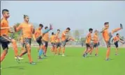  ?? AIFF ?? Indian Arrows players train ahead of the tie vs Aizawl FC.