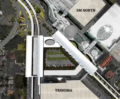  ?? —CONTRIBUTE­D PHOTO ?? BREAKING GROUND Artist’s sketch of the railway common station that is expected to be constructe­d starting this December TRINOMA SM NORTH