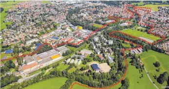  ?? FOTO: STADT ?? Die rot gepunktete Linie umschließt das Gelände der Landesgart­enschau 2024.