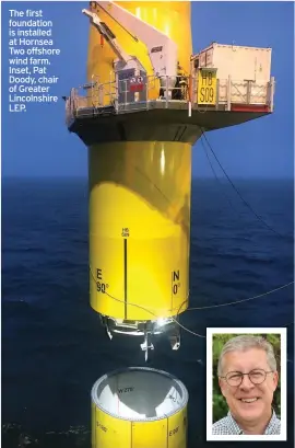  ??  ?? The first foundation is installed at Hornsea Two offshore wind farm. Inset, Pat Doody, chair of Greater Lincolnshi­re LEP.