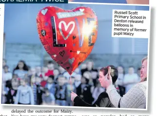  ??  ?? Russell Scott Primary School in Denton released balloons in memory of former pupil Maizy