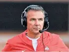  ?? TOMMY GILLIGAN/USA TODAY SPORTS ?? Urban Meyer, 54, has a career record of 82-9 in seven seasons at Ohio State, including a national title in 2014.