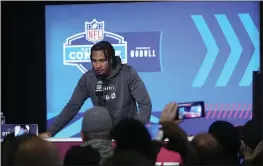  ?? DARRON CUMMINGS — THE ASSOCIATED PRESS ?? Ohio State quarterbac­k CJ Stroud speaks during a news conference at the NFL's scouting combine in Indianapol­is on Friday.