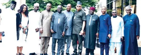  ?? ?? Members of Nigerian Guild of Editors ( NGE) during a condolence visit to DAAR Communicat­ions over the death of its founder, Dr. Raymond Aleogho Dokpesi.