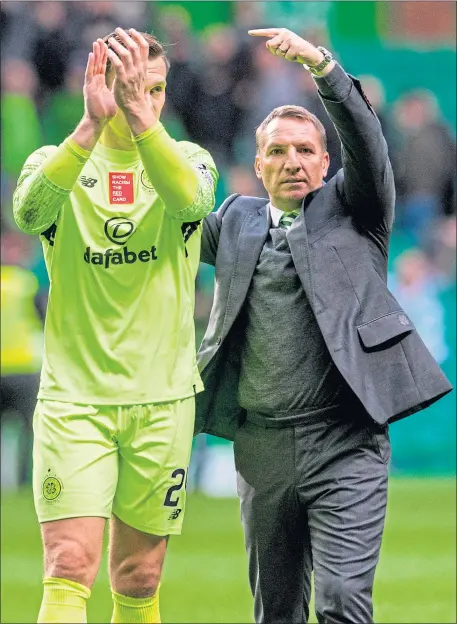  ??  ?? Brendan Rodgers singled Dorus de Vries out for praise after a win over Dundee in October, 2017