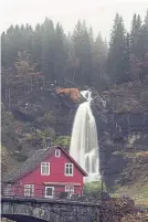  ?? ?? Pulpit Rock at Preikestol­en, left, Hardangerf­jord Maritime Centre, top, Steinsdals­fossen waterfall, above and, inset, grapes from Hebnes vineyard