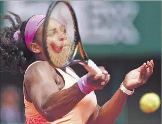  ?? Yoan Valat European Pressphoto Agency ?? SERENA WILLIAMS, shown during match with Sara Errani, is nearing a 20th Grand Slam title.