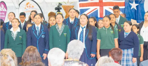  ??  ?? Students of Te Kura Kaupapa Ma¯ ori o Wairarapa and Te Kura Kaupapa Ma¯ ori o Tamaki Nui A Rua sing a waiata during the ceremony.