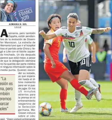  ??  ?? DURA ENTRADA. Wang Shuang comete una falta sobre Marozsan.