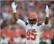  ?? DAVID RICHARD — ASSOCIATED PRESS ?? Myles Garrett reacts during the first quarter of a preseason game against the Bills on Aug. 17.