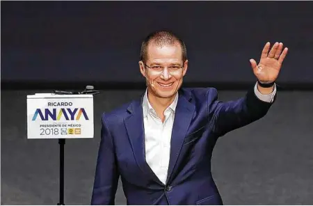  ?? Rebecca Blackwell / AP ?? Ricardo Anaya, durante un evento en el que fue nombrado candidato de la coalición “Por México al Frente”.