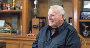  ?? ?? A.J. Foyt sits in his office March 29 in Waller, Texas. Foyt didn’t want to go to Indianapol­is this month, but he figured Indianapol­is Motor Speedway was the right place to help process the loss of his wife, Lucy.