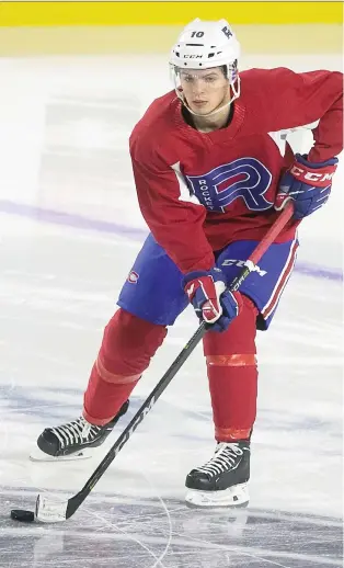  ?? PIERRE OBENDRAUF ?? Laval Rocket forward Jake Evans suffered a concussion in his first game of rookie training camp with the Montreal Canadiens, but has bounced back to play a significan­t role with the farm team in Laval.