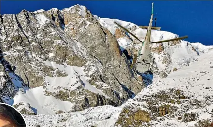  ??  ?? An helicopter of the Valdostano Alpine Rescue corp leaves a helipad in Aosta, Italy, and, inset, Katherine Clarke.