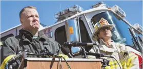  ?? HERALDPHOT­OBYKEITHVI­GLIONE ?? DEVASTATIN­G: Union president Rob Mannix, left, and Deputy Chief Bob Quinn recall Joseph A. Toscano as ‘a good firefighte­r and a smart man.’