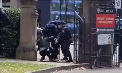  ?? Photograph: Honi Soit ?? University of Sydney Prof Simon Rice says he was trying to move past a protest when he was pushed to the ground by police with ‘disproport­ionate force’ on Wednesday.