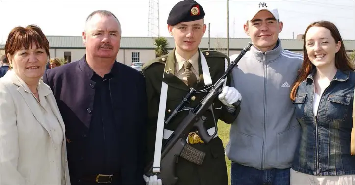  ??  ?? Anthony Williams, (Centre) Bay Estate pictured with family members Rose, Anthony, James and Denise at the passing out parade for the 67th and 68th Recruit Platoons held in Gormanston Camp in 2003.