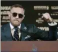  ?? JOHN LOCHER — ASSOCIATED PRESS ?? Conor McGregor speaks during a news conference on Aug. 23 in Las Vegas.