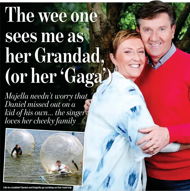  ??  ?? Life in a bubble? Daniel and Majella go zorbing on the road trip