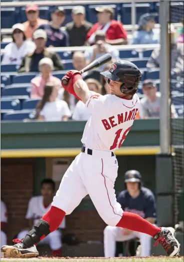  ?? File photo ?? In his first season with the Boston Red Sox, Andrew Benintendi hit .295 with two home runs and 14 RBIs. Because he didn’t appear in enough games, the 22-year-old outfielder is considered a rooke this season.