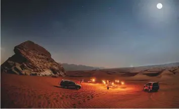  ??  ?? The viewing area on the dunes of Maliha will offer unparallel­ed views of the Perseid Meteor Shower on Sunday and Monday, away from the city lights.