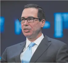  ?? CITIZEN NEWS SERVICE FILE PHOTO ?? Last month treasury secretary Steven Mnuchin spoke during a discussion at the Milken Institute Global Conference, in Beverly Hills, Calif. Mnuchin said Sunday that the United States and China are stepping back from a possible trade war.