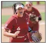  ??  ?? NWA Democrat-Gazette/ANDY SHUPE Arkansas pitcher Mary Haff allowed one hit in Saturday’s victory over Wichita State.