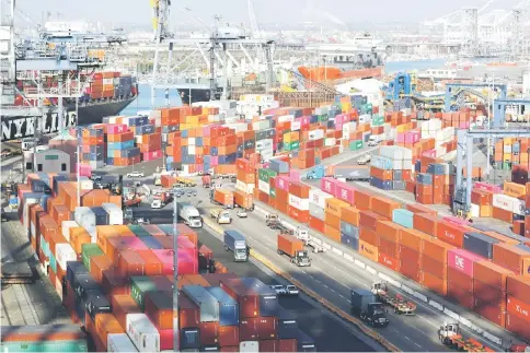  ??  ?? Shipping containers are pictured at Yusen Terminals (YTI) on Terminal Island at the Port of Los Angeles in Los Angeles, California, US. — Reuters photo