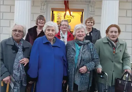  ??  ?? The Bibeanna ladies at Áras an Uachtaráin, front from left: Siobhán Fahy, Bríd Bean Uí Mhaoileoin, Síle Bean Uí Mhaolchath­a, Máirín Bean Uí Lúing. Back: Brenda Ní Shuilleabh­áin, Hain William Bean Uí Mhurchú and Cathy Bean Corduff