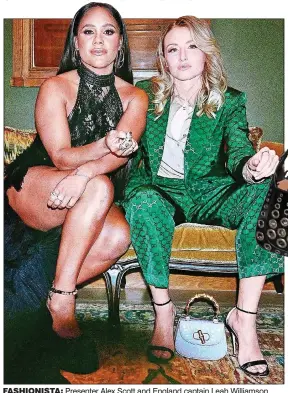 ?? ?? FASHIONIST­A: Presenter Alex Scott and England captain Leah Williamson at the Brit awards in February. Right: Miss Williamson at Gucci’s show in May