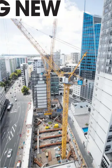  ??  ?? Constructi­on work on The Seascape apartment tower in Auckland CBD.