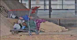  ?? Buy this photo at YumaSun.com PHOTO BY RANDY HOEFT/YUMA SUN ?? A MAN WHO APPEARS to be homeless sleeps under a layer of covers near the entryway to a closed business along 4th Avenue.