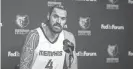  ?? ARIEL COBBERT/ COMMERCIAL APPEAL ?? Memphis Grizzlies center Steven Adams addresses members of the media on Monday.