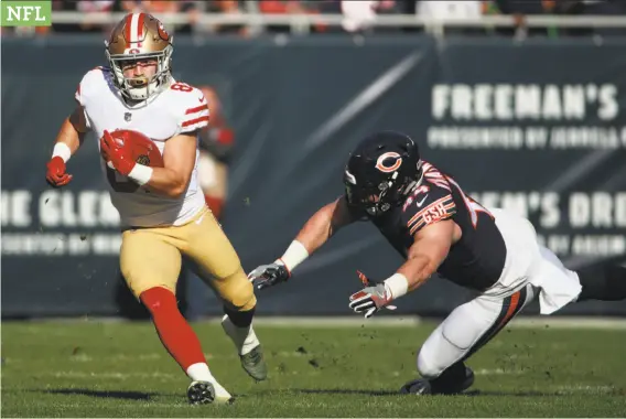  ?? Jeff Haynes / Associated Press ?? Niners wide receiver Trent Taylor had career-bests in catches (six) and receiving yards (92) on Sunday while playing with a stomach illness against Chicago.