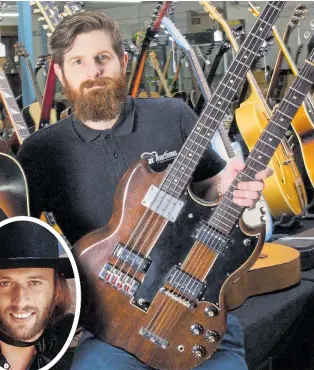  ?? Pictures: CLARE HOBBS/PA, GETTY ?? Luke Hobbs with the doubleneck guitar once owned by Maurice, inset