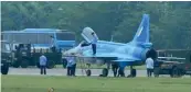  ??  ?? The JF-17 fighter jet with the Myanmar Air Force (MAF) logo emblazoned on its tail parked at a China airfield in Chengdu, where it has been conducting taxiing and flight tests since at least April 24. 2017.